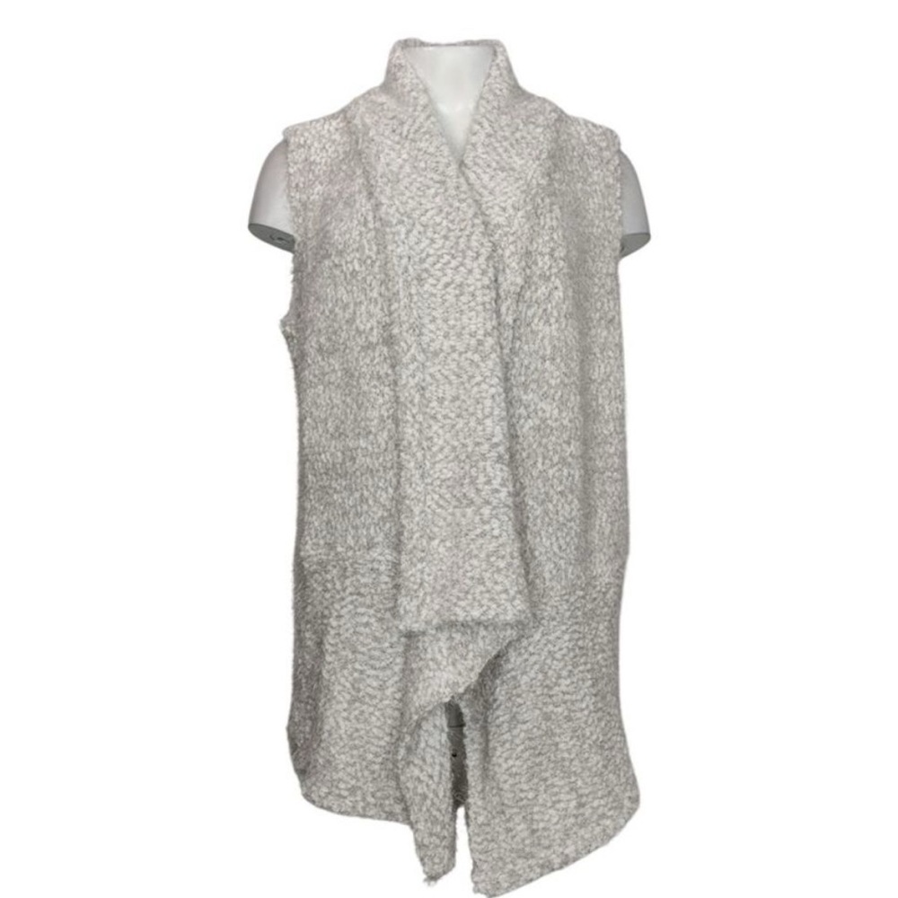 G.I.L.I. Women's Sweater Sz S Textured Collared Open-Front Vest Gray